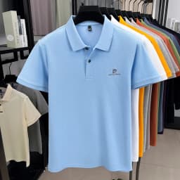 Luxury Brand Men's Letter Embroider Short Sleeve Lapel T-shirt 100% Cotton Polo Shirt Fashionable Commuting Versatile Men's Wear