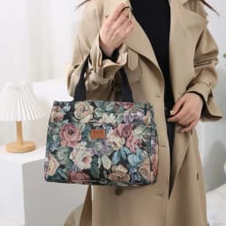 Casual Floral Print Women's Tote Bag Thickened Canvas Lunch Bag Zipper Large Capacity Jacquard Handbag