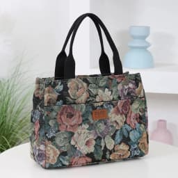 Casual Floral Print Women's Tote Bag Thickened Canvas Lunch Bag Zipper Large Capacity Jacquard Handbag