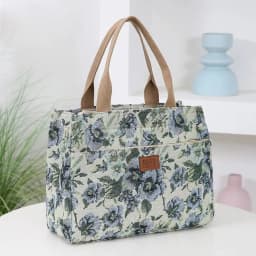 Casual Floral Print Women's Tote Bag Thickened Canvas Lunch Bag Zipper Large Capacity Jacquard Handbag