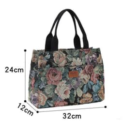 Casual Floral Print Women's Tote Bag Thickened Canvas Lunch Bag Zipper Large Capacity Jacquard Handbag