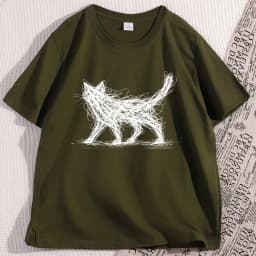 Vintage Cat Line T Shirt Funny Modern Sketch Animal Tee Cat Lover Graphic Tee Elastic Casual Short Sleeve T-shirt Clothes