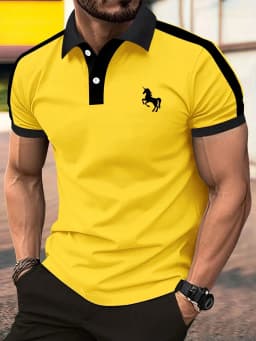 New men's summer training striped print comfortable breathable polo short sleeved T-shirt outdoor urban casual top