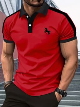 New men's summer training striped print comfortable breathable polo short sleeved T-shirt outdoor urban casual top