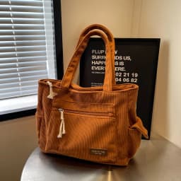 Simple Corduroy Tote Bag, Solid Color Shoulder Bag, Retro Multi Pockets Handbag For School Work Shopping