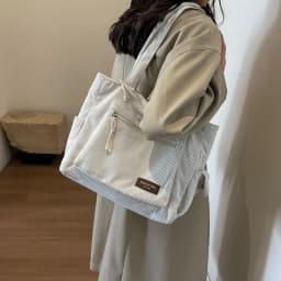 Simple Corduroy Tote Bag, Solid Color Shoulder Bag, Retro Multi Pockets Handbag For School Work Shopping