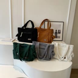 Simple Corduroy Tote Bag, Solid Color Shoulder Bag, Retro Multi Pockets Handbag For School Work Shopping