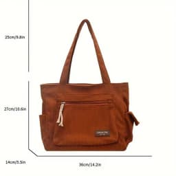 Simple Corduroy Tote Bag, Solid Color Shoulder Bag, Retro Multi Pockets Handbag For School Work Shopping