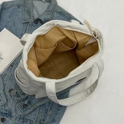 Simple Corduroy Tote Bag, Solid Color Shoulder Bag, Retro Multi Pockets Handbag For School Work Shopping