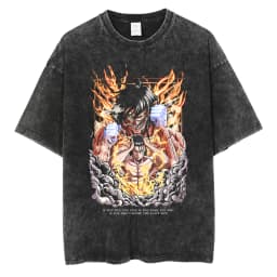 2026 Anime Attack on Titan Eren Jaeger Printed T-shirt Men's and Women's Washed T-shirt High Quality Vintage Cotton T-shirt Top