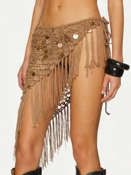Women's Summer Beach Crochet Shawls Wraps Fishnet Sequin Tassel Hip Scarf Hollow Out Cover Ups Bikini Clubs