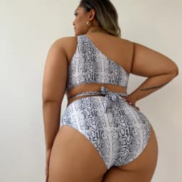 Women's Plus Size Snake Patterned Two-piece Bikini Set with Hollowed Out Lace Up Swimsuit High Waisted Beach Vacation Swimsuit