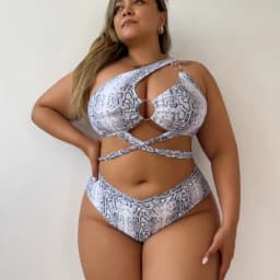 Women's Plus Size Snake Patterned Two-piece Bikini Set with Hollowed Out Lace Up Swimsuit High Waisted Beach Vacation Swimsuit