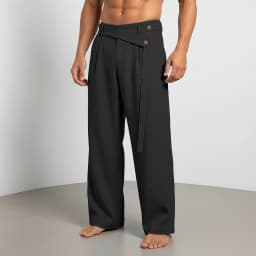 2026 Men's Spring New Models, Large Size American Slanted Waist Linen Casual Trousers for Men with White Background