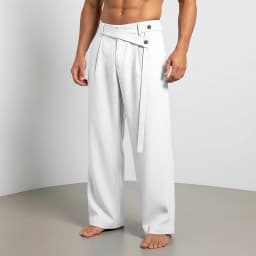 2026 Men's Spring New Models, Large Size American Slanted Waist Linen Casual Trousers for Men with White Background