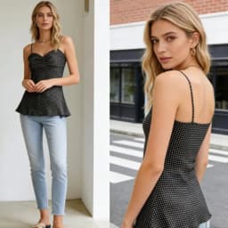 Y2K Aesthetic Black Polka Dot Cami Top Women Retro French Style Folded Bust Sleeveless Crop Tank Sexy Going Out Top