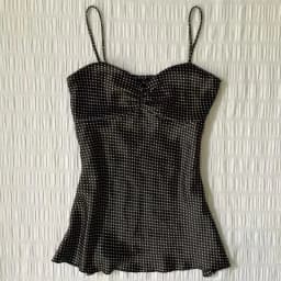 Y2K Aesthetic Black Polka Dot Cami Top Women Retro French Style Folded Bust Sleeveless Crop Tank Sexy Going Out Top
