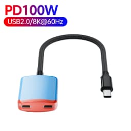 USB C 2 in 1 Converter PD100W Charging 8K@60Hz Video Full-Function Charging Transmission Line Suitable for AR XR Glasses Laptop