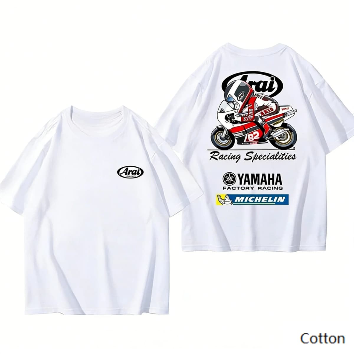 2026 YAMAHA White Oversized Retro Racing Print Cotton T-Shirt Unisex Breathable Biker Street Top