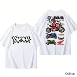 2026 YAMAHA White Oversized Retro Racing Print Cotton T-Shirt Unisex Breathable Biker Street Top