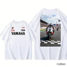 2026 YAMAHA White Oversized Retro Racing Print Cotton T-Shirt Unisex Breathable Biker Street Top