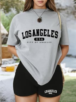 Printed two-piece set, women's casual round-neck short-sleeved t-shirt and shorts summer clothing for women