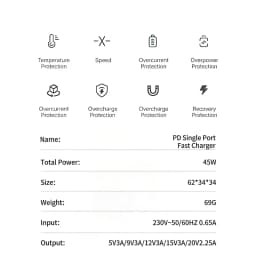 PD 45W TypeC GaN Charger For Phone Type-C Charger Super Fast Charging EU Plug
