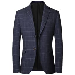 Autumn Men Blazer Vintage Single-breasted Plaid Versatile Man Suit Coat Turn Down Collar Long Sleeve Non-ironing Male Outerwear