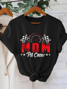 Mom Pit Crew Racing T Shirt Women Race Car Birthday Party Matching Family Short Sleeve Casual Crew Neck Speedometer Top Tee