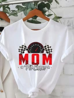 Mom Pit Crew Racing T Shirt Women Race Car Birthday Party Matching Family Short Sleeve Casual Crew Neck Speedometer Top Tee
