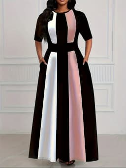 Spring and summer women's dress temperament slim fit commuting fashion contrasting dress