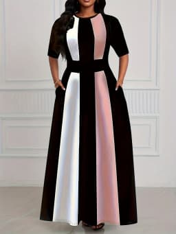 Spring and summer women's dress temperament slim fit commuting fashion contrasting dress