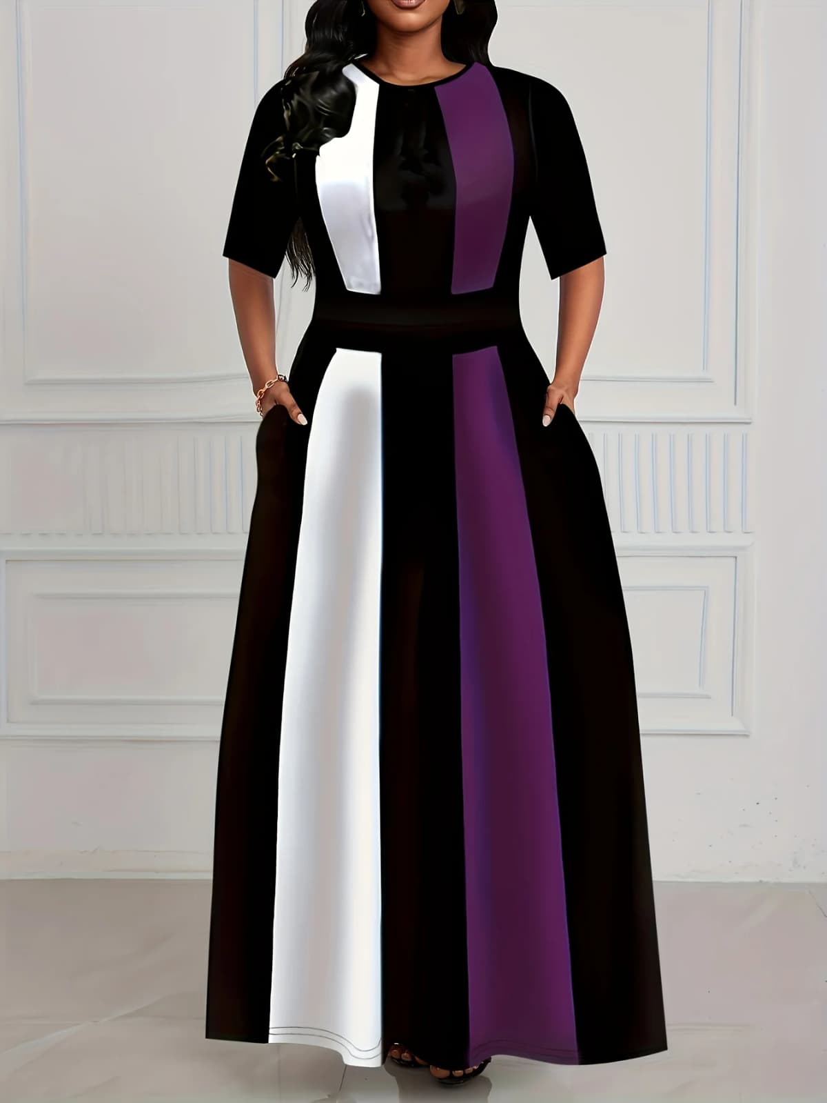 Spring and summer women's dress temperament slim fit commuting fashion contrasting dress