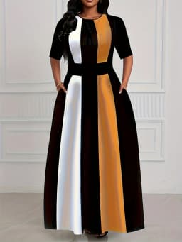 Spring and summer women's dress temperament slim fit commuting fashion contrasting dress