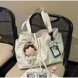 Polka Dot Canvas Tote Bag Large Capacity Shoulder Bag With Side Pockets Casual Daily Bag Women School And Work Commute Handbag
