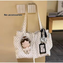 Polka Dot Canvas Tote Bag Large Capacity Shoulder Bag With Side Pockets Casual Daily Bag Women School And Work Commute Handbag