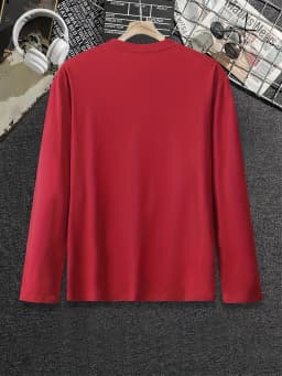Men's 100% pure cotton loose and comfortable casual sports trend horse pattern printed round neck long sleeved T-shirt top