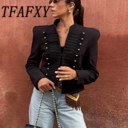 TFAFXY 2026 Spring Women Casual Jacket Thin Sleeve Patchwork Short Coat Female Holiday High Street Crop Top