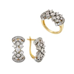 Shiny inlaid zircon earrings ring for women retro fashion jewelry copper plated 14K gold luxury banquet holiday gift jewelry set