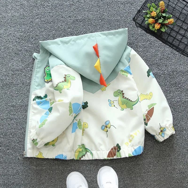 Spring Autumn New Baby Boys Jackets Cartoon Print Dinosaur Casual Hooded Jacket For 1-6 Years Kids Children Windbreak Coat