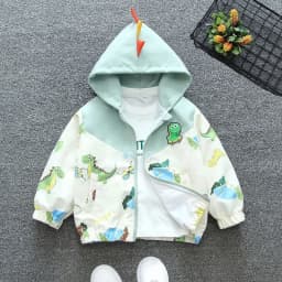 Spring Autumn New Baby Boys Jackets Cartoon Print Dinosaur Casual Hooded Jacket For 1-6 Years Kids Children Windbreak Coat