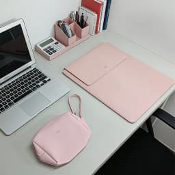 Business Office Commuting Personalized Laptop Pouch Luxury PU Leather Protective Laptop Sleeve With Stand Charger Storage Bag