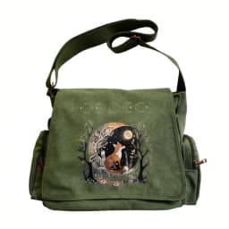 Vintage Womens Crossbody Bag Canvas Fox Moon Print Large Capacity Messenger Bag For Travel Mens Laptop Bag