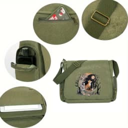 Vintage Womens Crossbody Bag Canvas Fox Moon Print Large Capacity Messenger Bag For Travel Mens Laptop Bag