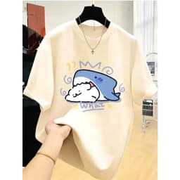 Women's Clothing Shark Printed Fashion Basic Short Sleeve T-shirts Summer Casual Chic Cartoon Print Top Y2k Harajuku Female Tee