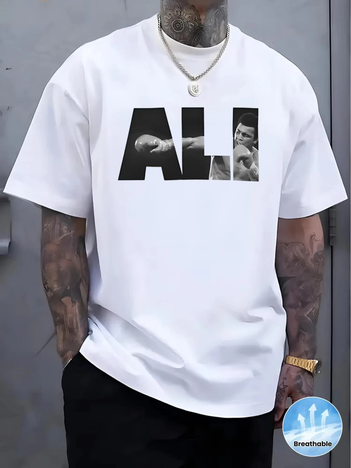 T-shirt décontracté pour homme avec motif de boxe - Doux et respirant, T-shirt d'été avec impression en hommage à Ali, Coupe
