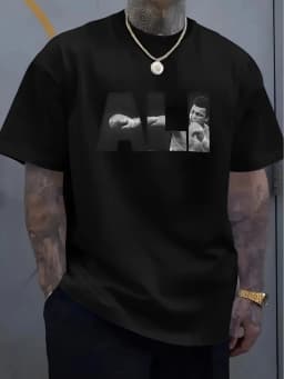 T-shirt décontracté pour homme avec motif de boxe - Doux et respirant, T-shirt d'été avec impression en hommage à Ali, Coupe