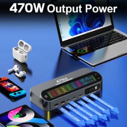 470W GaN Fast Charger 140W PD3.1 PPS USB Type-C Digital Display Desktop Charging Station for iPhone 16/15 MacBook Laptops