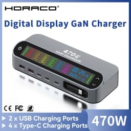 470W GaN Fast Charger 140W PD3.1 PPS USB Type-C Digital Display Desktop Charging Station for iPhone 16/15 MacBook Laptops