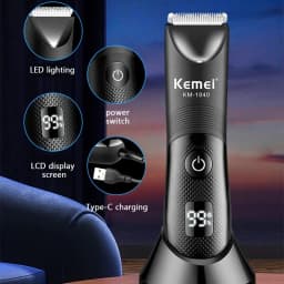 Kemei IPX7 Waterproof Hair Trimmer Private Area Hair Remover Electric Hair Shaving Machine LED Display Bikini Shaver KM-1840